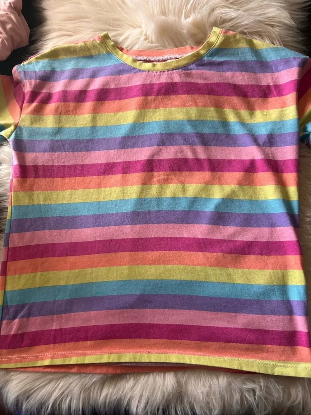 Kids Rainbow Stripe Short Sleeve Tee - Pink, Yellow, Blue, Purple
